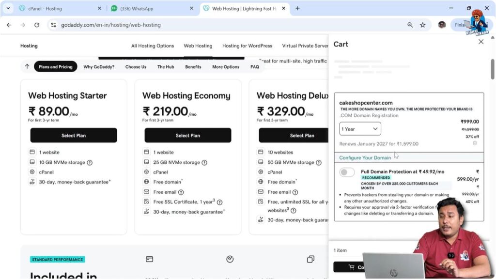 Free domain offer included with GoDaddy hosting plan purchase