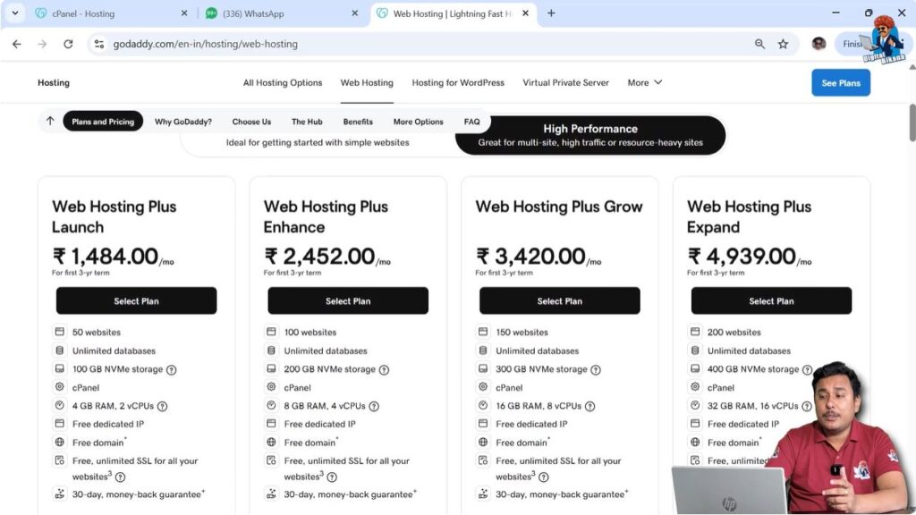 GoDaddy higher performance hosting plans with more storage and RAM