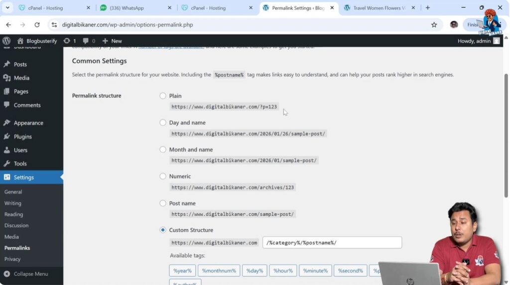 Plain permalink structure example with numeric URL in WordPress