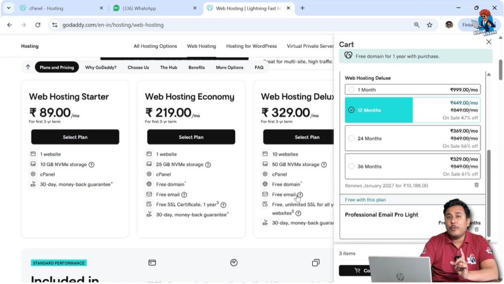 Professional email offer included with GoDaddy hosting plan