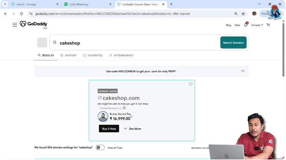 Trying different domain name keywords in GoDaddy