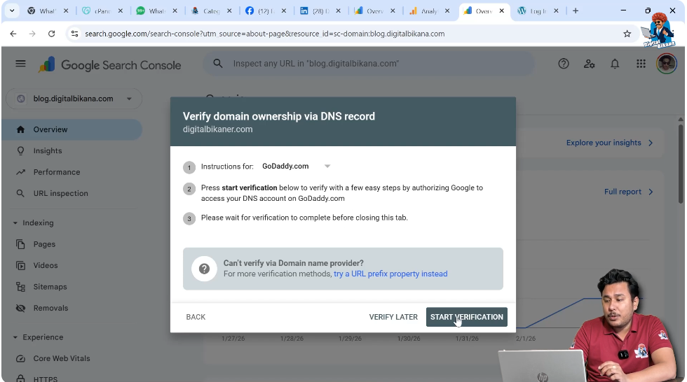 Domain verification through GoDaddy login in Google Search Console