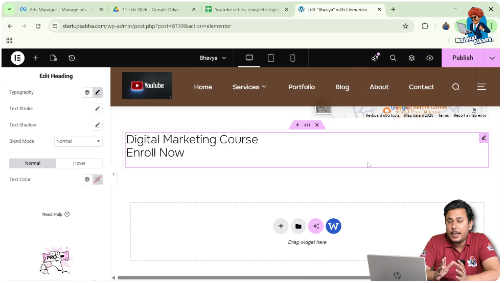 Adding a Heading Widget in Elementor